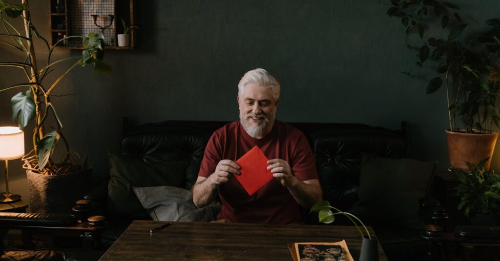 格安SIMカードを受け取りスマホに差し込んで設定するシニアとその家族