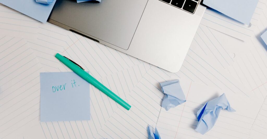 英会話教室で挫折してしまった社会人のイメージ。落ち込んだ表情が印象的なシーン。