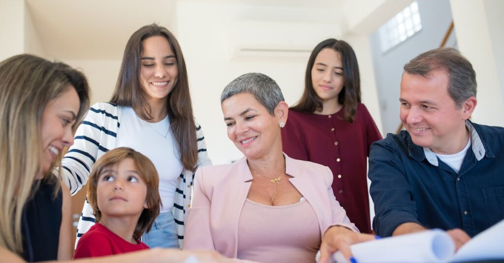 子どもに合った英会話教室を親が考えて選んでいる様子